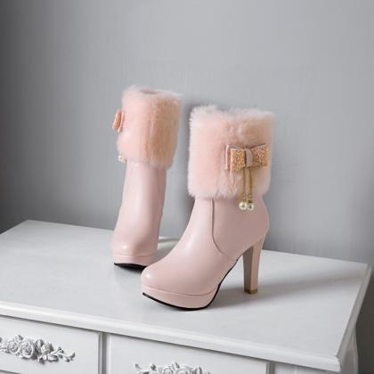 Pink Winter Ankle Boots