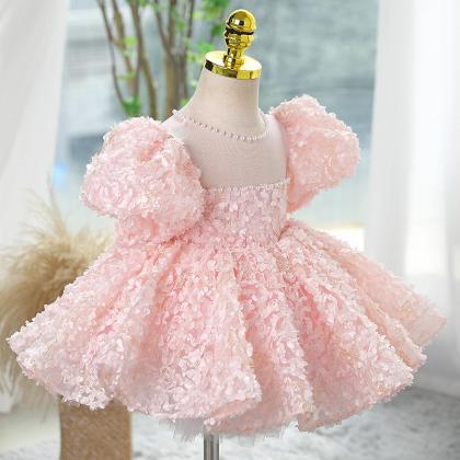 3d Fabric Pink Little Girl Dress