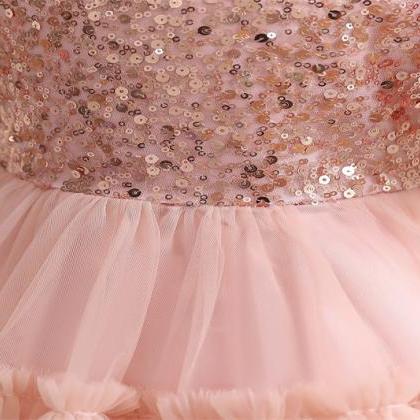 Puffy Sleeves Sequin And Tulle Girl Dress