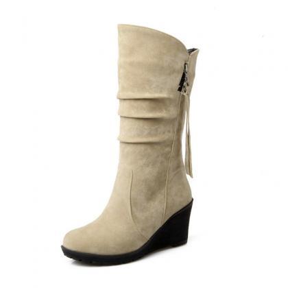 Faux Suede Side Zipper Wedge Boots