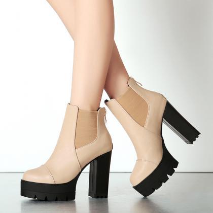 Military Ankle Chunky Sole Block High Heels..