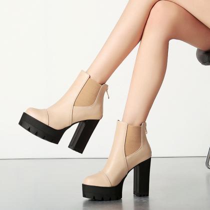 Military Ankle Chunky Sole Block High Heels..