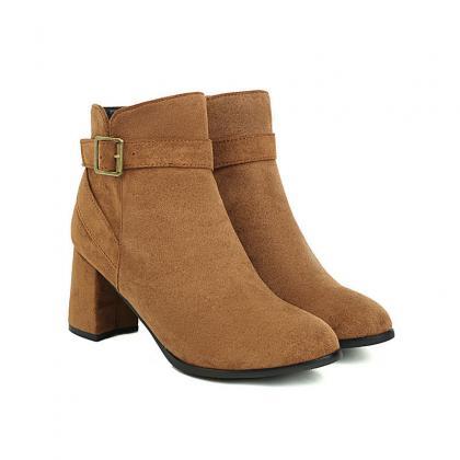 Camel Zip Side Chunky Heel Ankle Boots