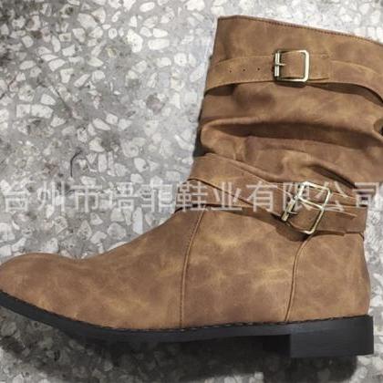 Buckled Wide Fit Mid Calf Women Boots