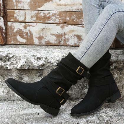 Wide Fit Mid Calf Women Boots In Black