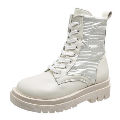 Lace-up Front Cleated Sole Women Ankle Boots