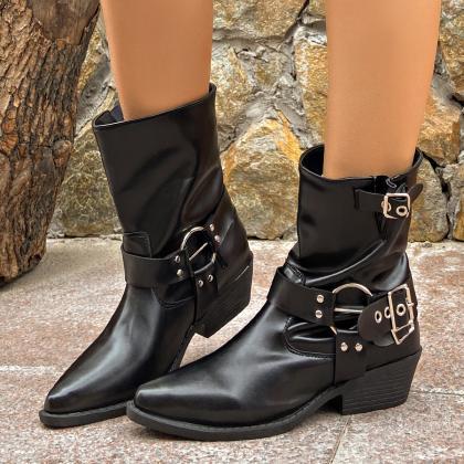 Buckled Wide Fit Women Ankle Boots In Black