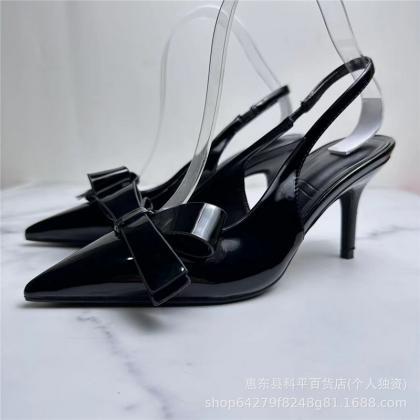 Bow Decor Slingback Sandals In Black