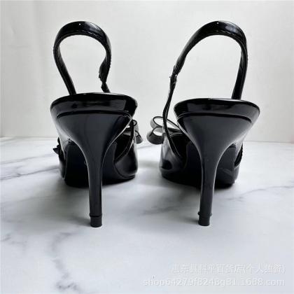 Bow Decor Slingback Sandals In Black