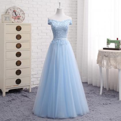 Off Shoulder Blue Floor Length Long Pageant Dress..
