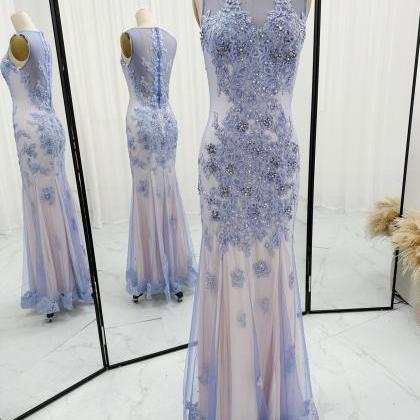 Champagne/blue Trumpet Formal Occasion Dress With..