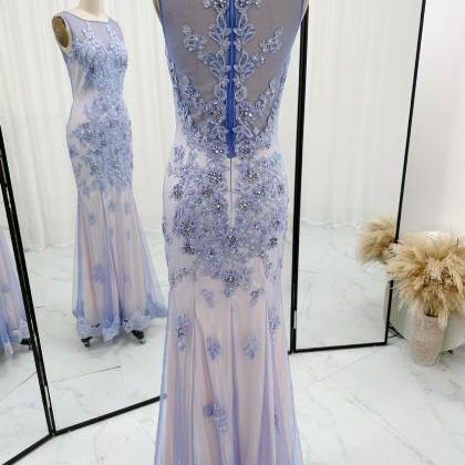 Champagne/blue Trumpet Formal Occasion Dress With..