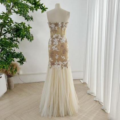 Strapless Sheath Gold Prom Dress With Beaded..