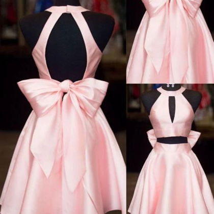 Short 2 Pieces Pink Party Dress with Removable Bow Tie