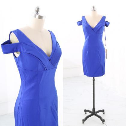 Cold Shoulders Royal Blue Knee Length Bodycon..
