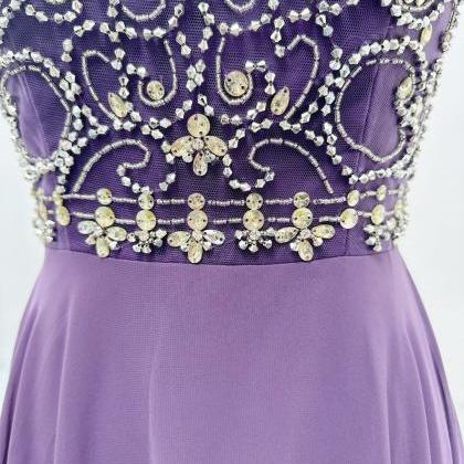 Floor Length Purple Chiffon Prom Dress