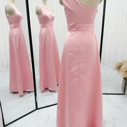 One Shoulder Floor Length Pink Long Prom Dress