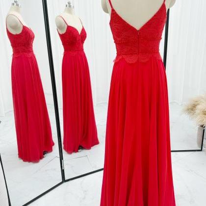Long Red Chiffon Prom Dress