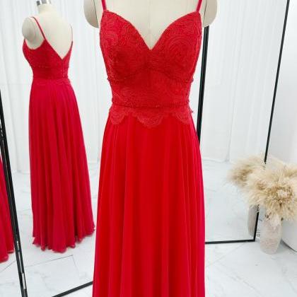 Long Red Chiffon Prom Dress