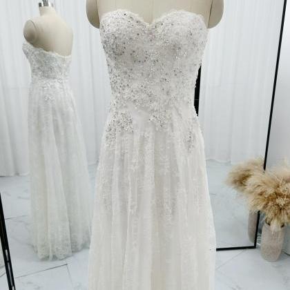 Sleeveless Floor Length White Lace Prom Dress With..