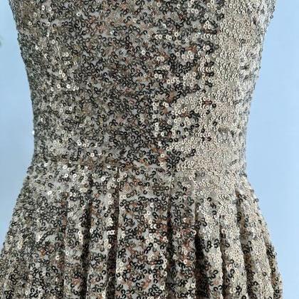 Cap Sleeves Champagne Sequin Short Party Dress..