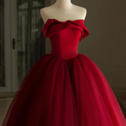 Strapless Dark Red Ball Gown Pageant Dress