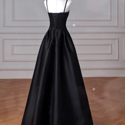 Tahiti Formal Dresses A Line Spaghetti Straps V-Neck Floor Length Stretch Satin Formal Dress