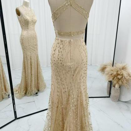 Sparkle Gold Sheath Prom Dress