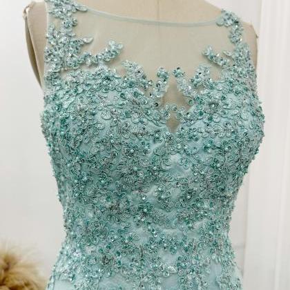 Ice Blue Floor Length Prom Dress