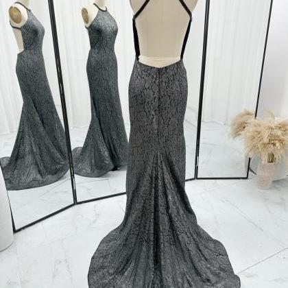 Backless Black Lace Prom Dress Formal Occasion..