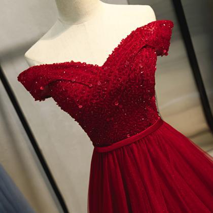 Off Shoulder Dark Red Formal Occasion Dress..