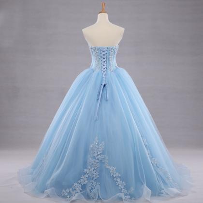 Sleeveless Blue Ball Gown Pageant Dress