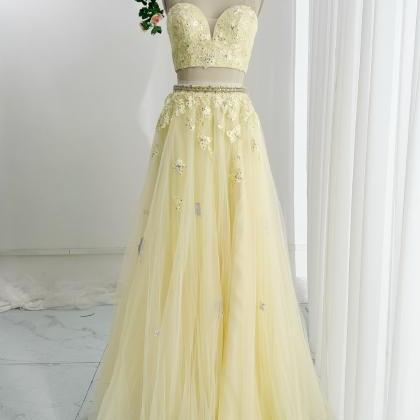 Vivid Yellow 2 Piece Prom Dress