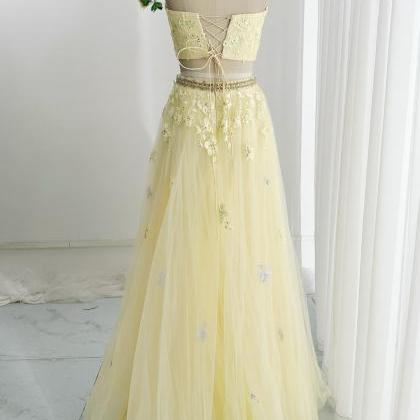 Vivid Yellow 2 Piece Prom Dress