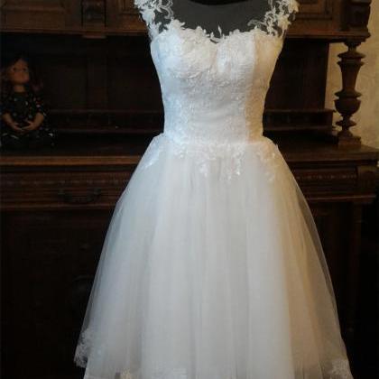 Scoop Neckline Little White Dress Short Wedding..