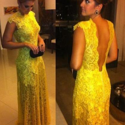 Yellow Special Occasion Lace Dress Floor Length..