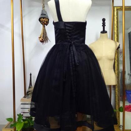 One Shoulder Short Little Black Homecoming Party Dress With Big Bow on ...