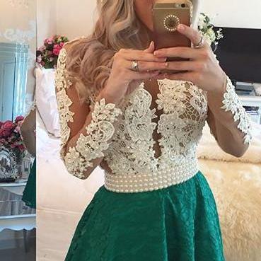 Long Sleeves Short Lace Homecoming Dress With..