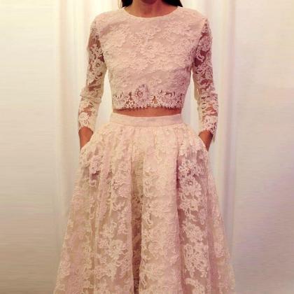 Custom Made Two-piece Lace Floor-length Dress With..