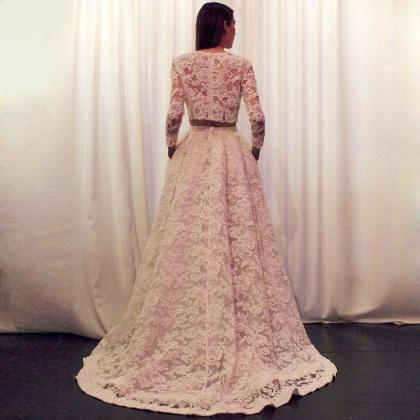 Custom Made Two-piece Lace Floor-length Dress With..
