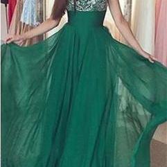 Scoop Neckline Prom Dress, Dark Green Prom Dress,..