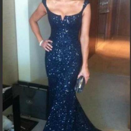 Navy Blue Sequin Memmaid Celebrity Dress Prom..