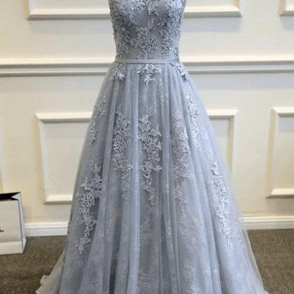 Grey Tulle Wedding Dress With Lace