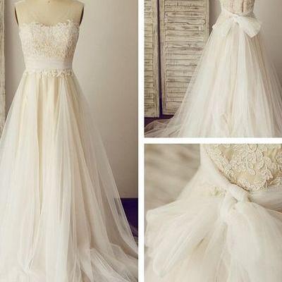 A-line Ivory Wedding Dresses With Sheer Straps