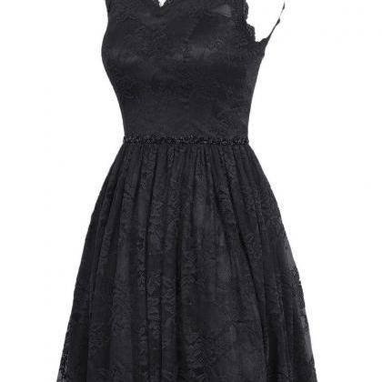Black Lace Short Homecoming Dress With Scallop..