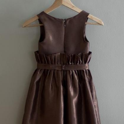 Brown Sleeveless Top And Pleated Skirt Satin..