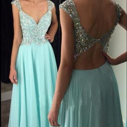 Sexy V Neck Prom Dresses With Open Back