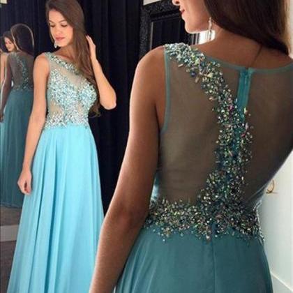 Chiffon See-through Pageant Prom Dress With..