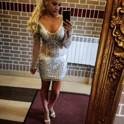Long Sleeves Sparkle Party Dress