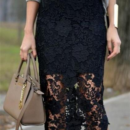 Tea Length Black Lace Skirt